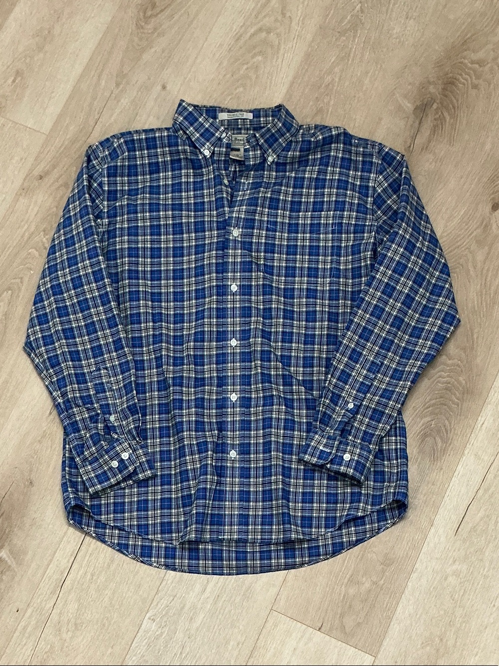 L.L. Bean Blue and White Plaid Button-Down Shirt